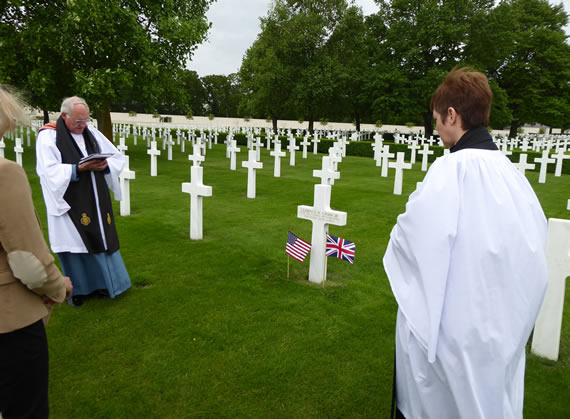 In prayer at Clarence Grimm's grave, Madingley 4th June 2019.
